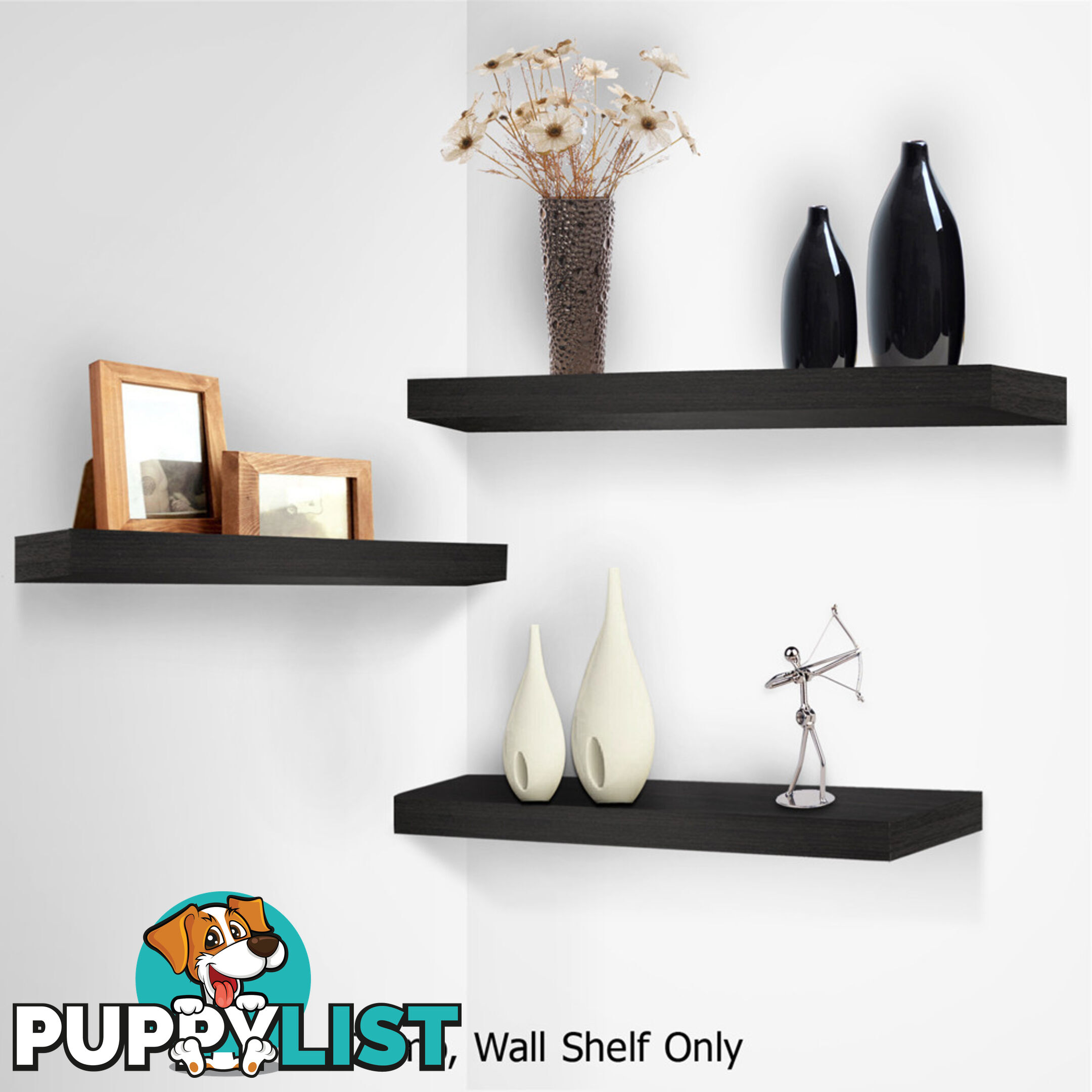 3 pcs Wall Floating Shelf Set Bookshelf Display Black