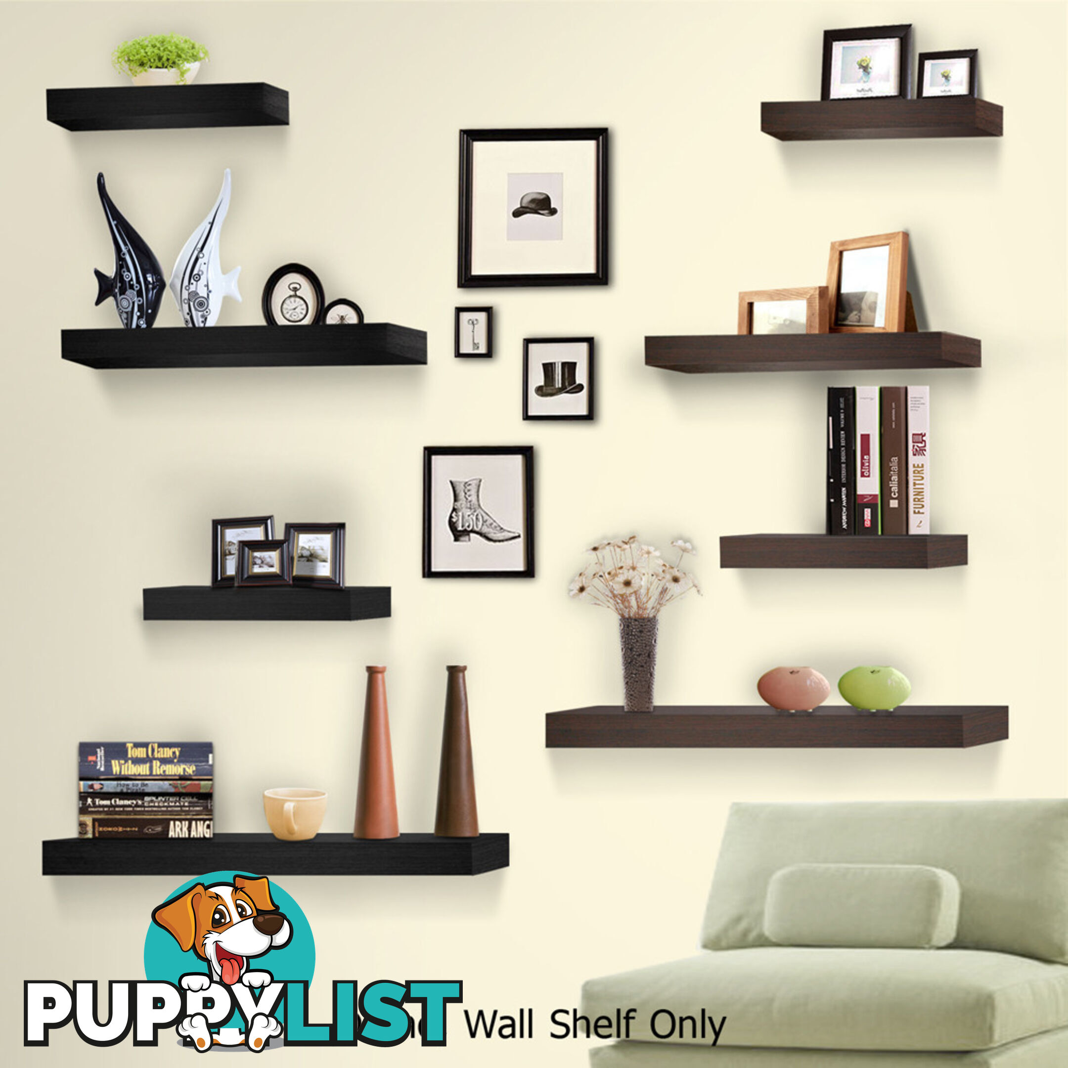 3 pcs Wall Floating Shelf Set Bookshelf Display Black