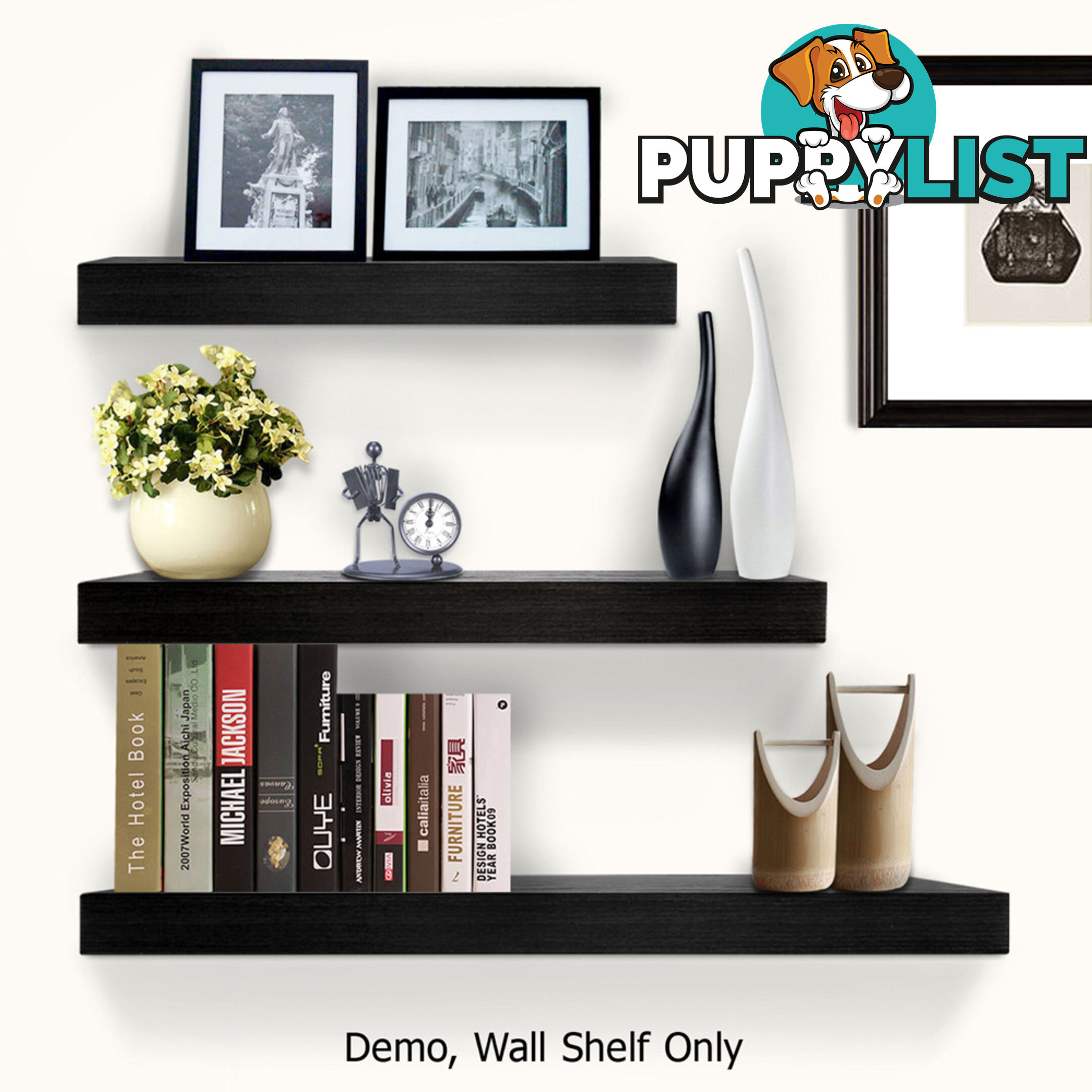 3 pcs Wall Floating Shelf Set Bookshelf Display Black