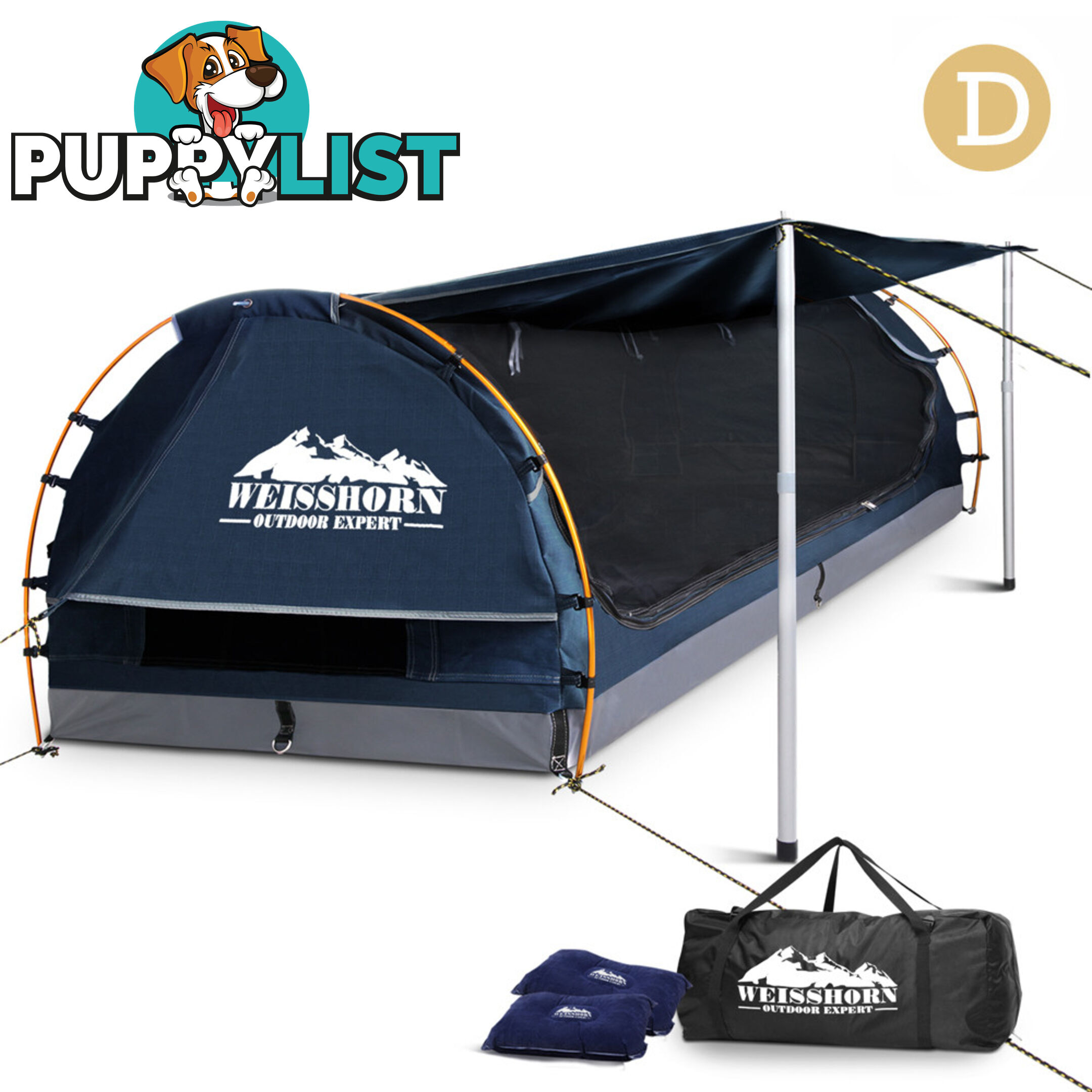 Double Camping Canvas Swag with Mattress and Air Pillow - Blue