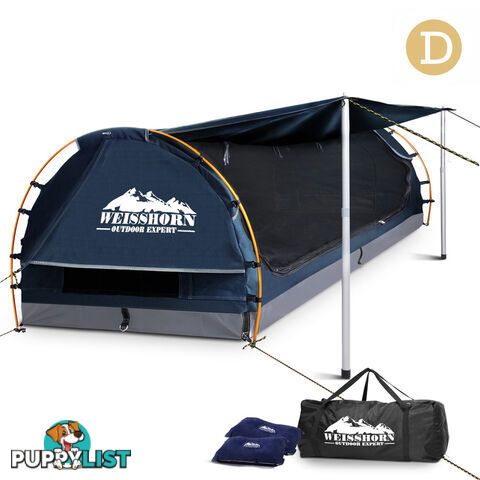 Double Camping Canvas Swag with Mattress and Air Pillow - Blue