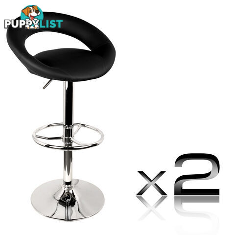 Set of 2 PU Leather Kitchen Bar Stool Black