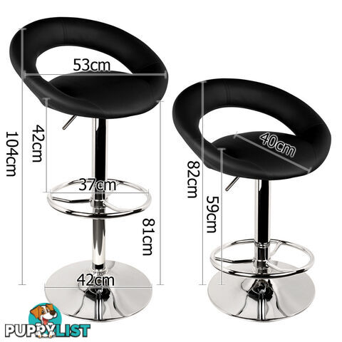 Set of 2 PU Leather Kitchen Bar Stool Black