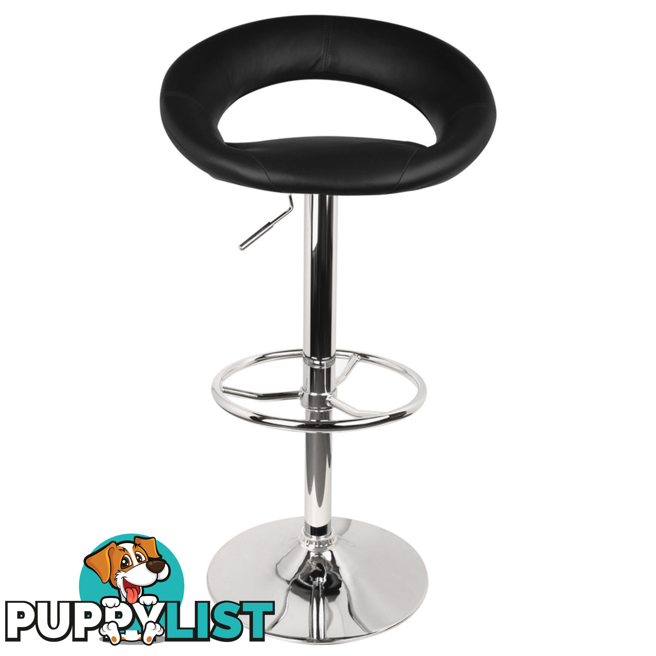 Set of 2 PU Leather Kitchen Bar Stool Black