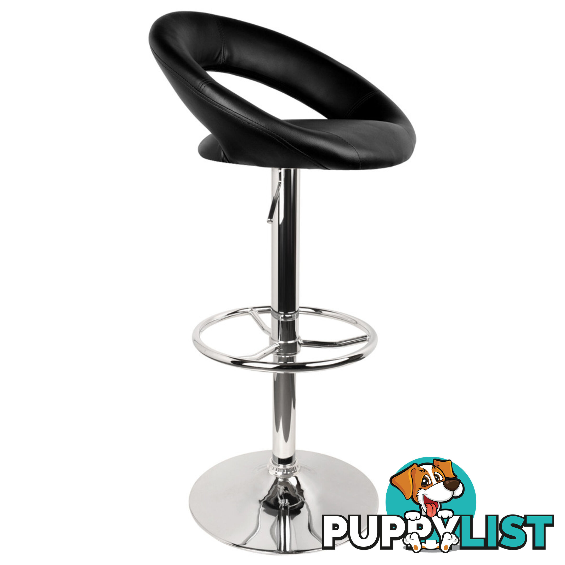 Set of 2 PU Leather Kitchen Bar Stool Black