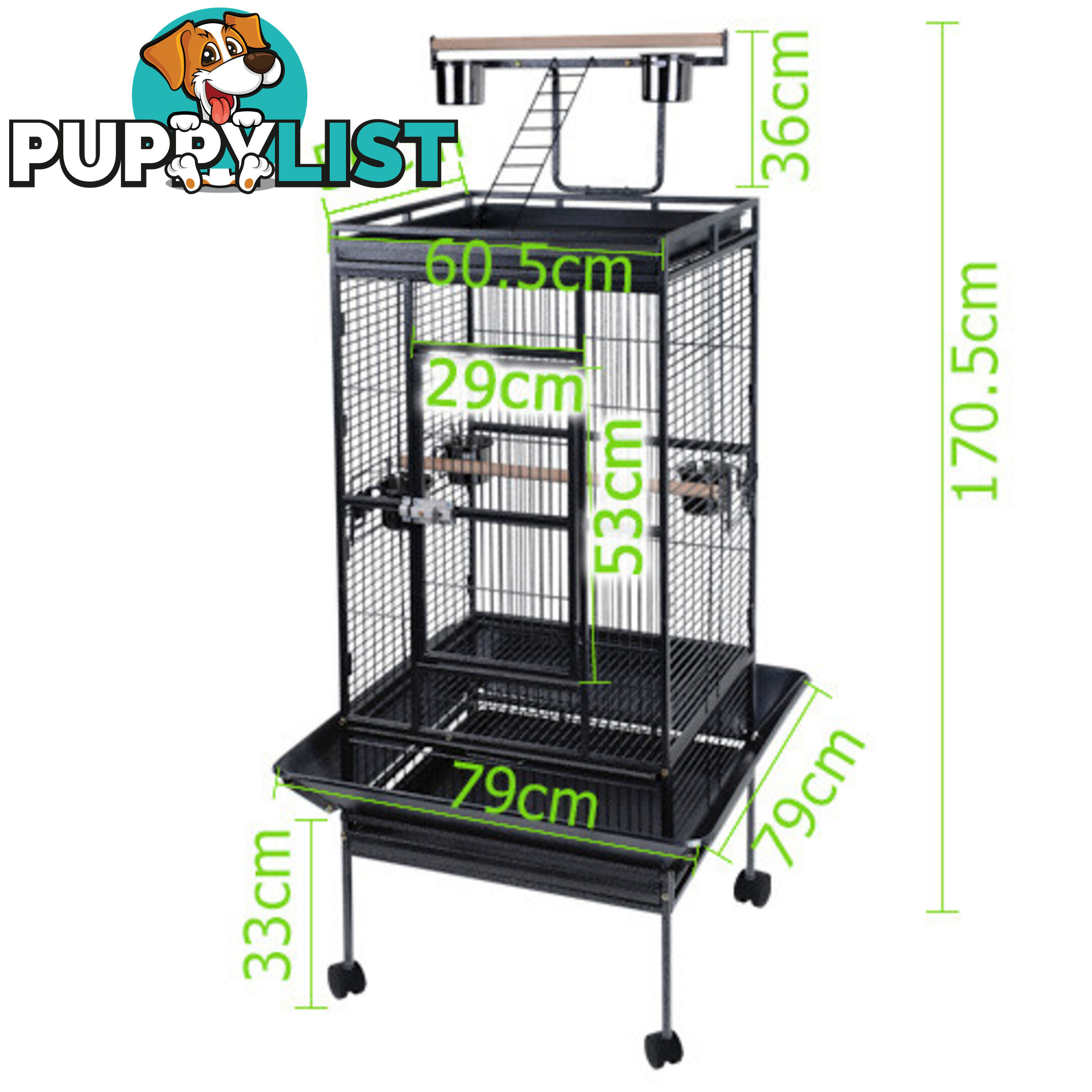 Parrot Pet Aviary Bird Cage 170cm Black