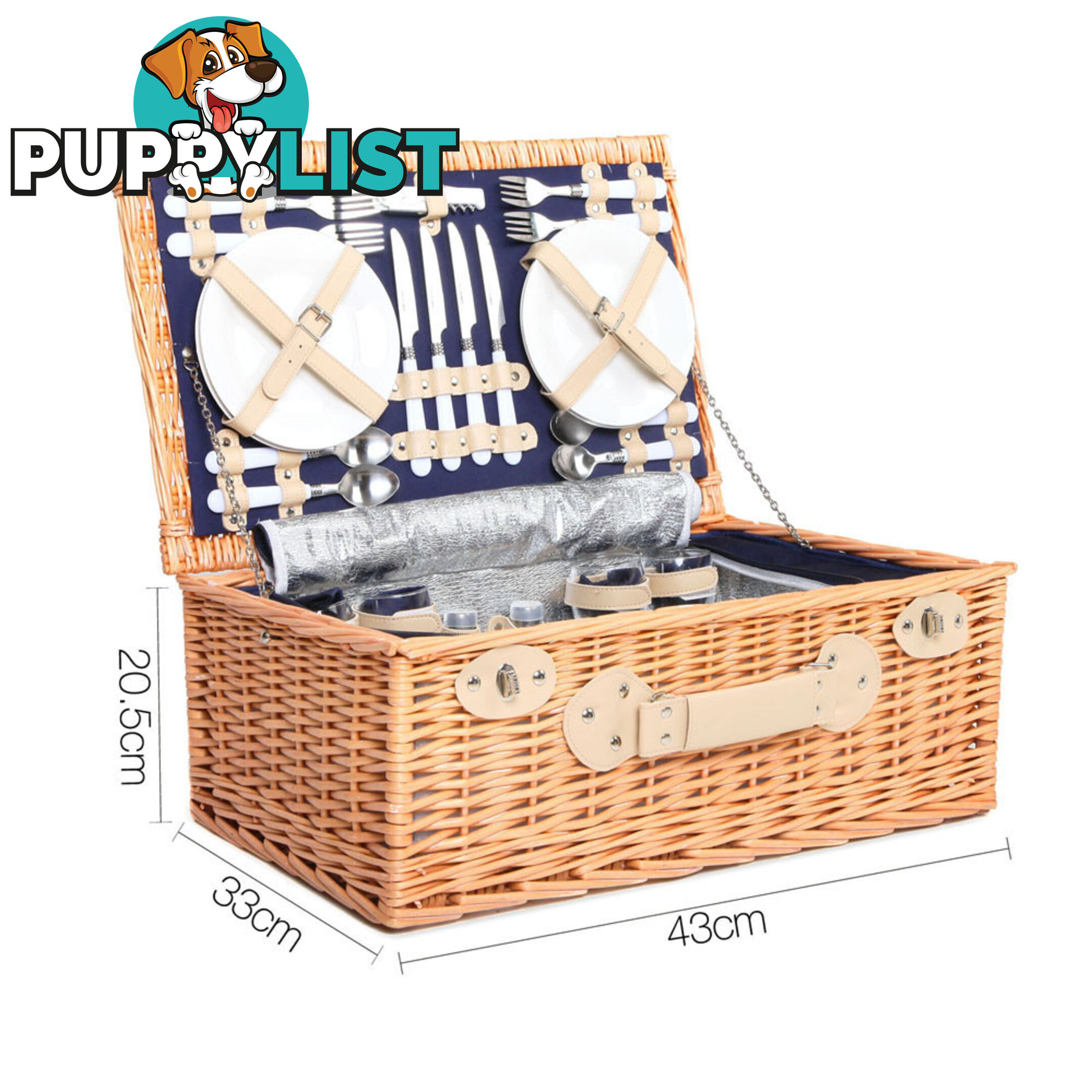 4 Person Picnic Basket Set with Cooler Bag Blanket - Navy