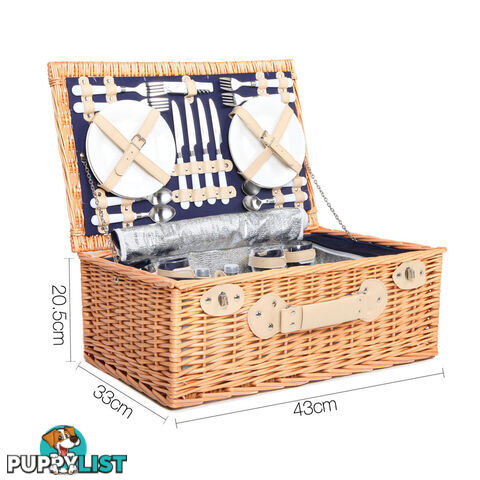 4 Person Picnic Basket Set with Cooler Bag Blanket - Navy