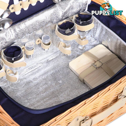 4 Person Picnic Basket Set with Cooler Bag Blanket - Navy