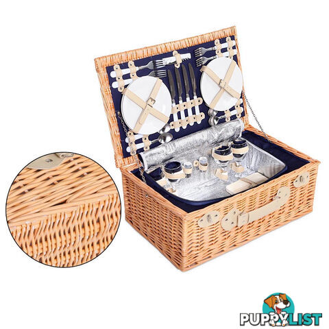 4 Person Picnic Basket Set with Cooler Bag Blanket - Navy