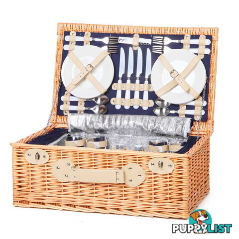 4 Person Picnic Basket Set with Cooler Bag Blanket - Navy