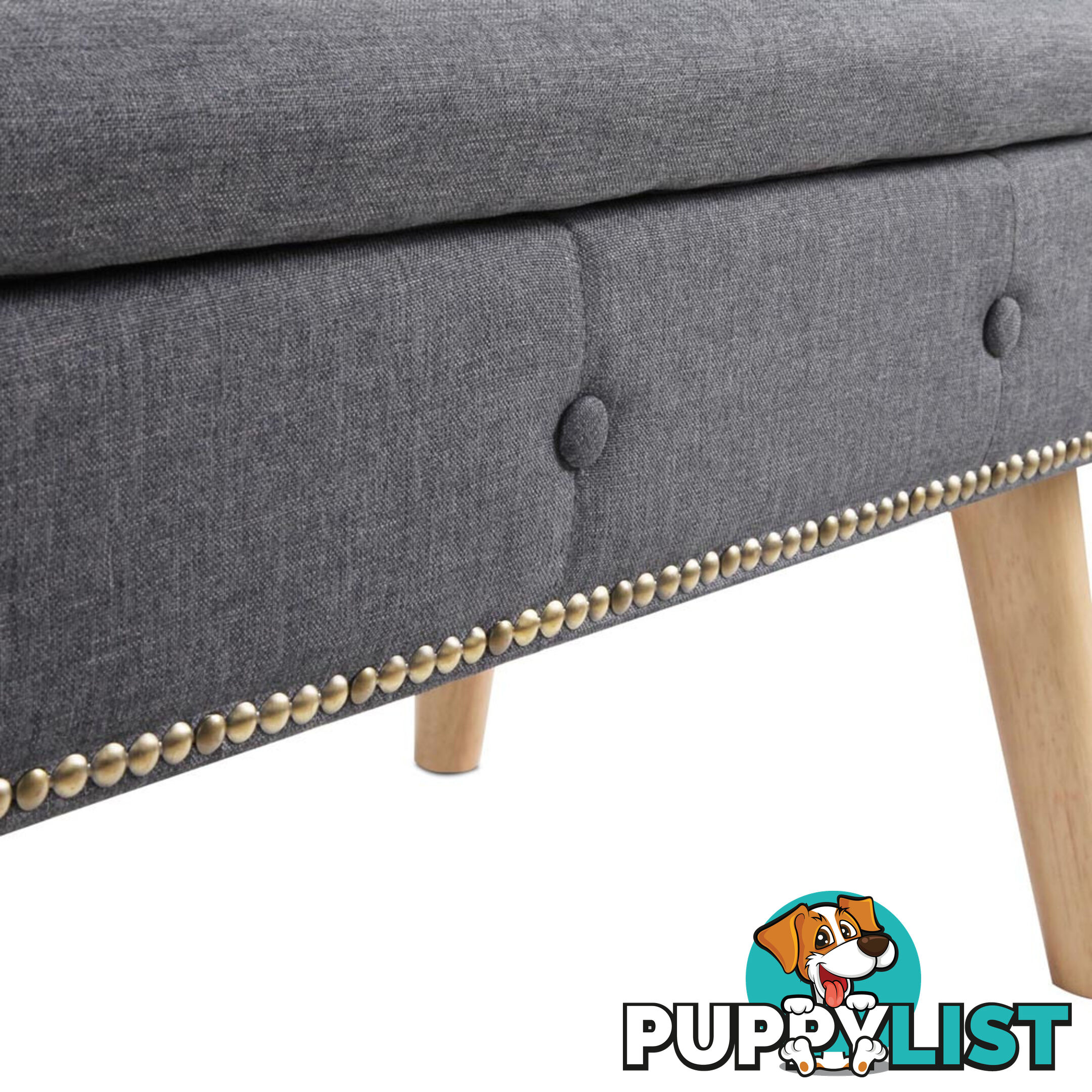 Linen Fabric Storage Ottoman  Grey