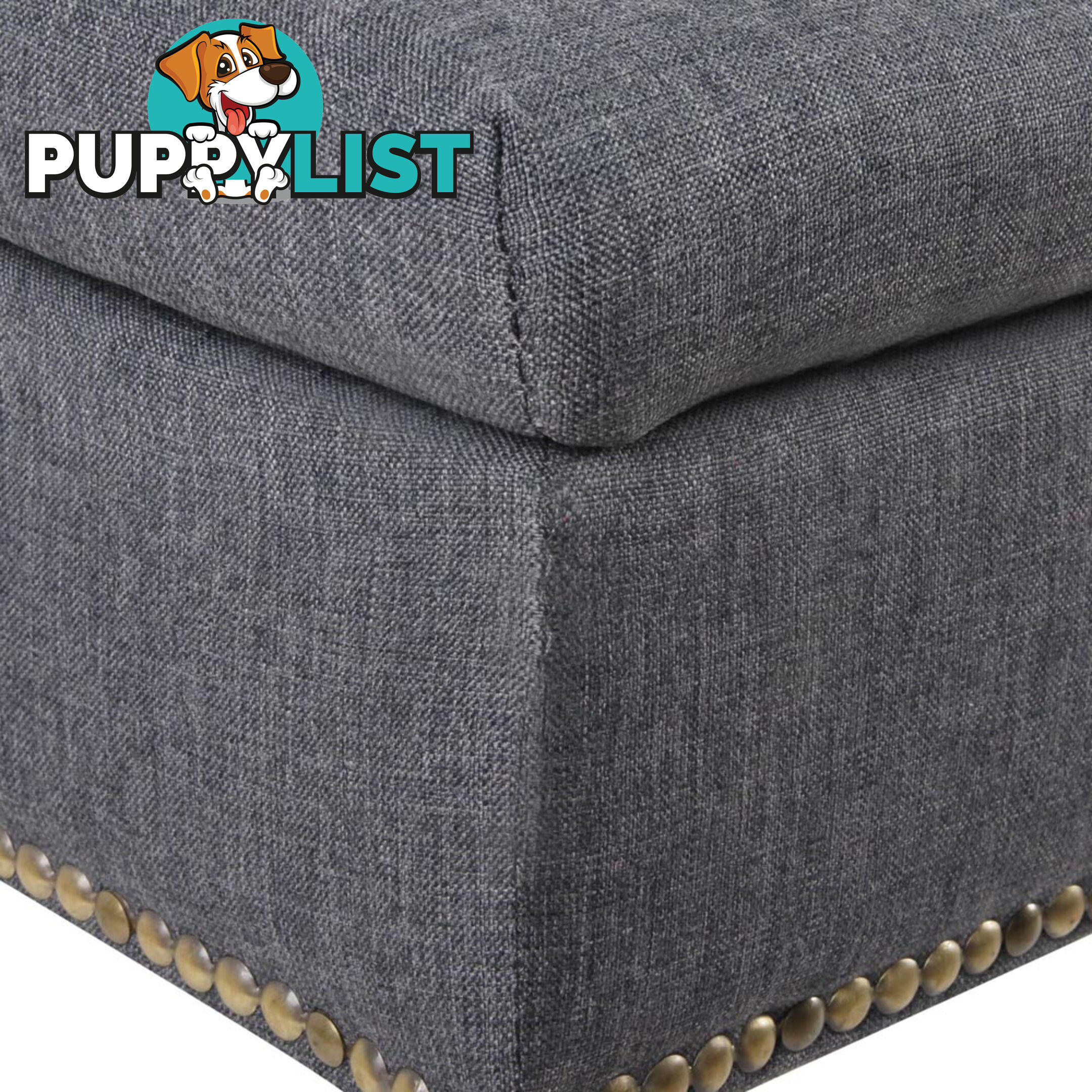 Linen Fabric Storage Ottoman  Grey