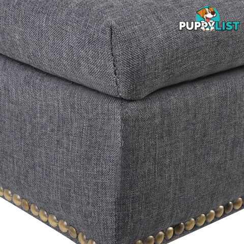 Linen Fabric Storage Ottoman  Grey