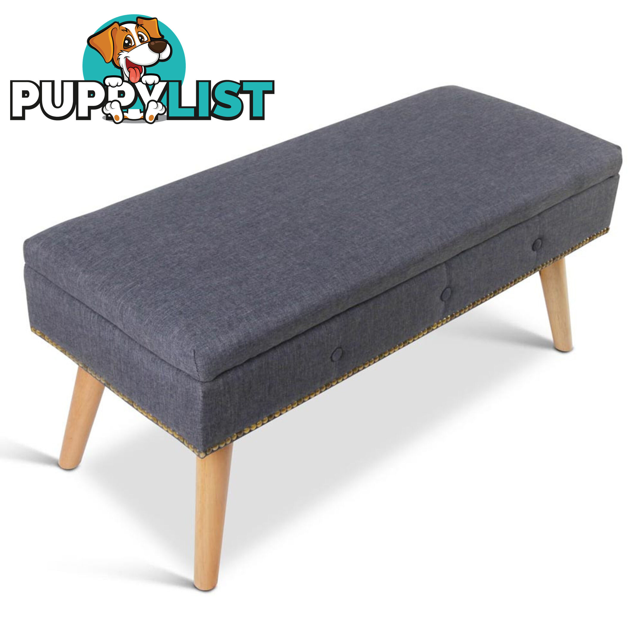 Linen Fabric Storage Ottoman  Grey