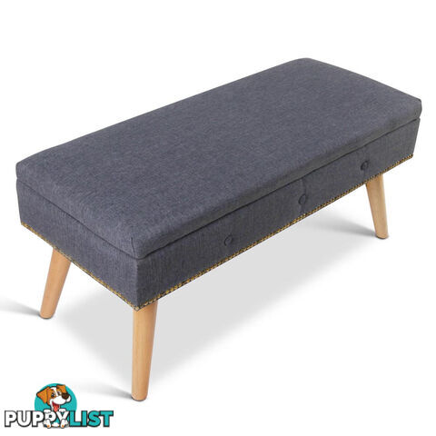 Linen Fabric Storage Ottoman  Grey