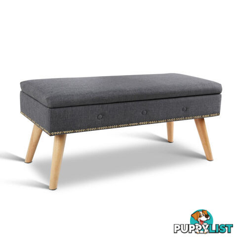 Linen Fabric Storage Ottoman  Grey