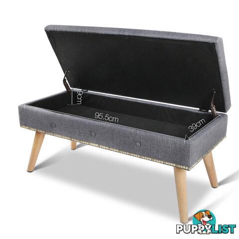 Linen Fabric Storage Ottoman  Grey