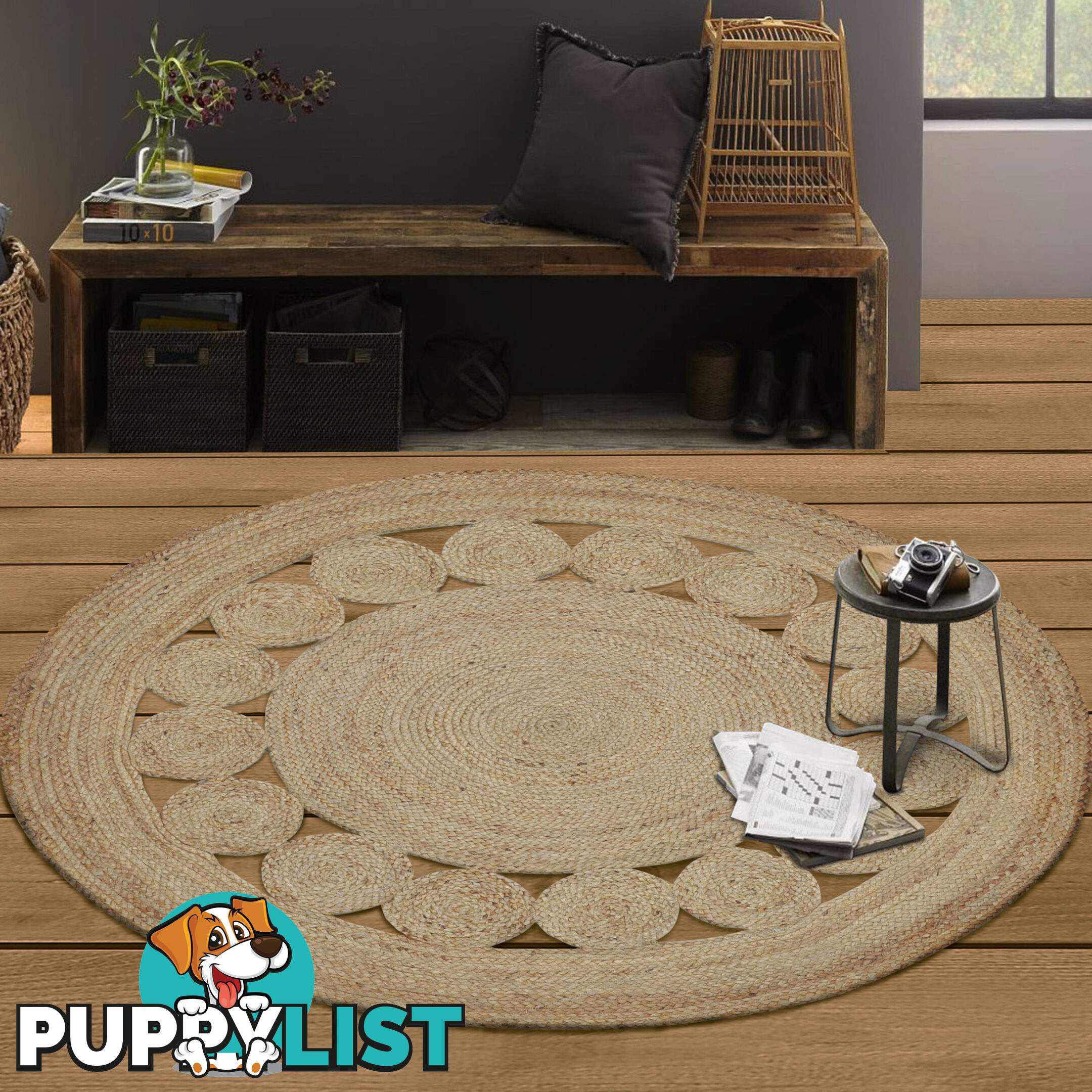 Flower Single Row Rug Natural 200x200cm