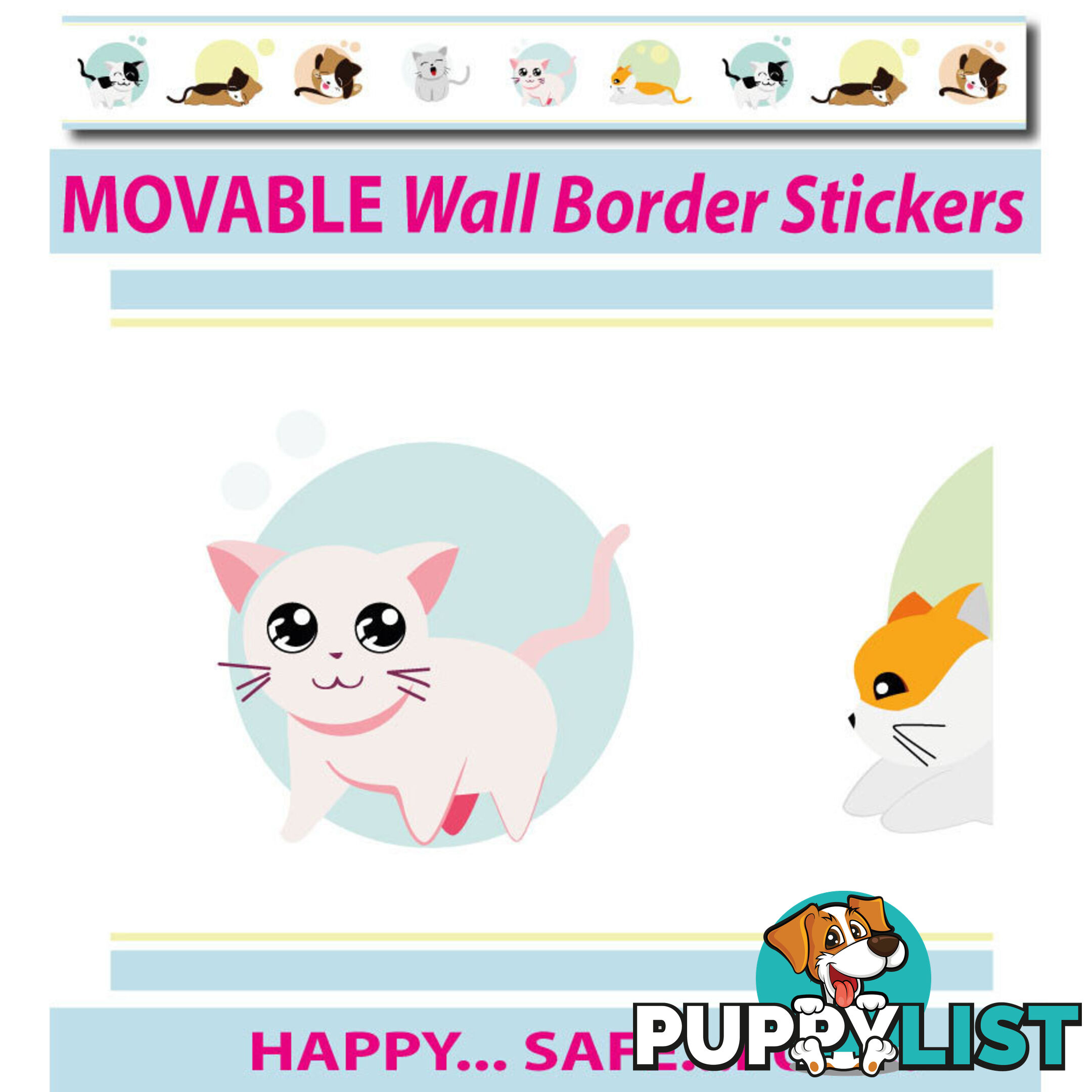 Cute Kittens Wall Border Wall Stickers - Totally Movable