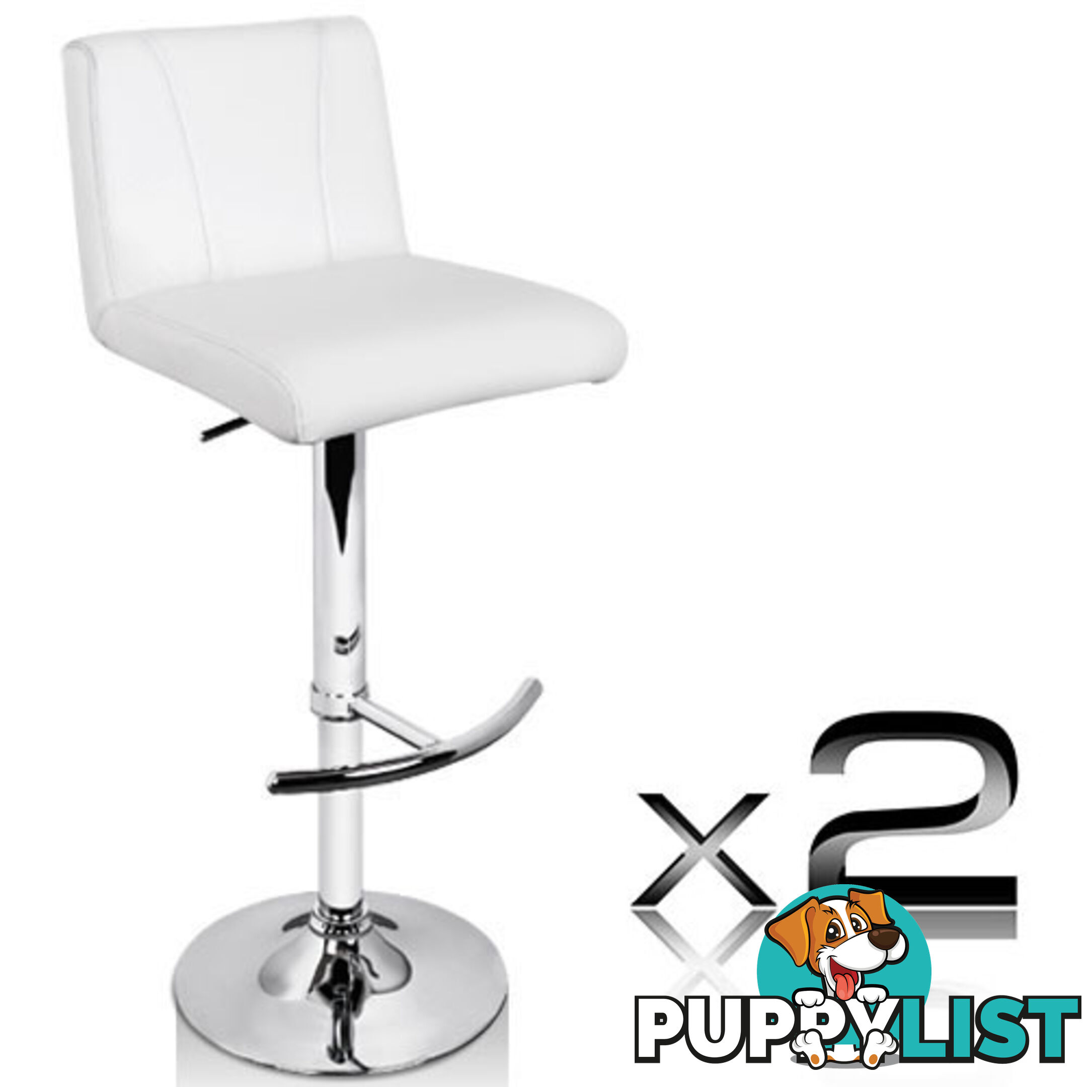 Set of 2 PU Leather Kitchen Bar Stool White