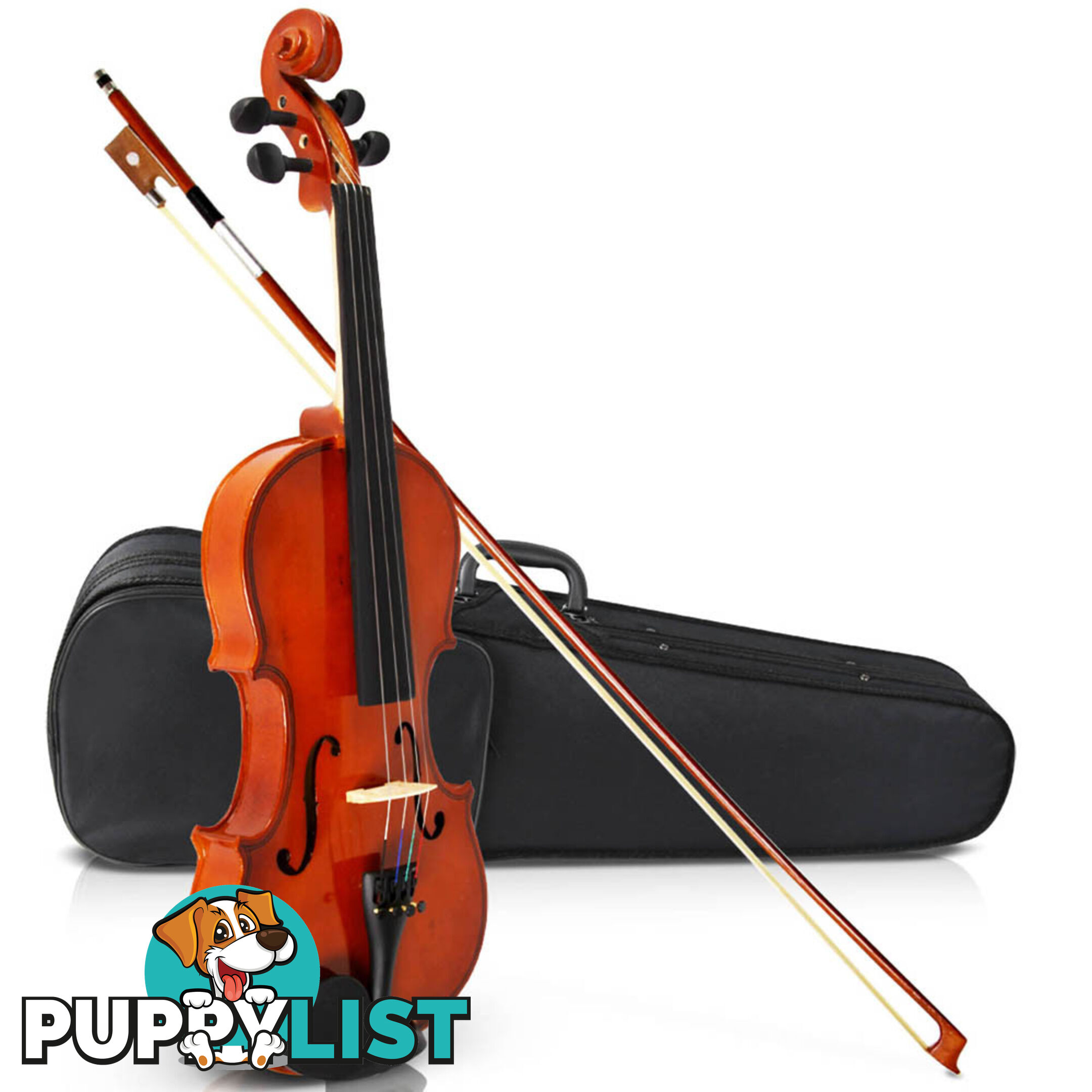 Full Size 4/4 Natural Wooden Beginner Violin Set Brown