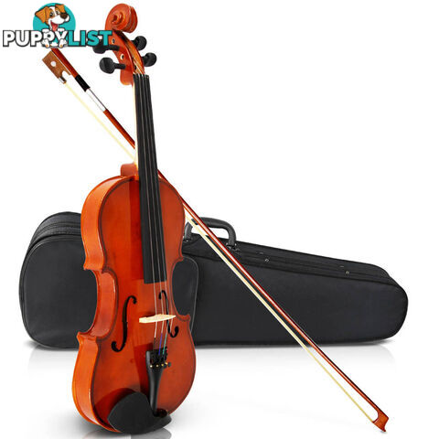 Full Size 4/4 Natural Wooden Beginner Violin Set Brown