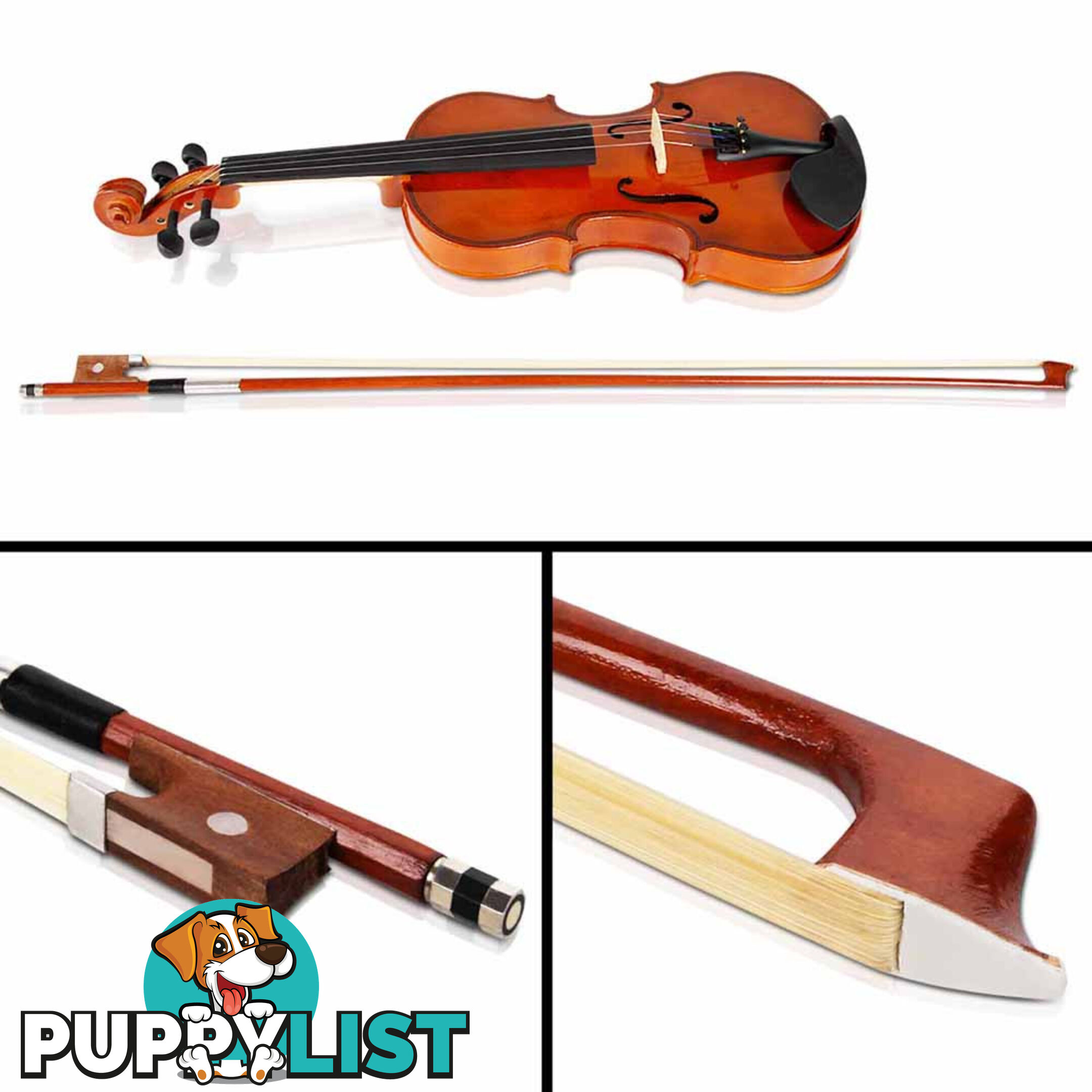 Full Size 4/4 Natural Wooden Beginner Violin Set Brown