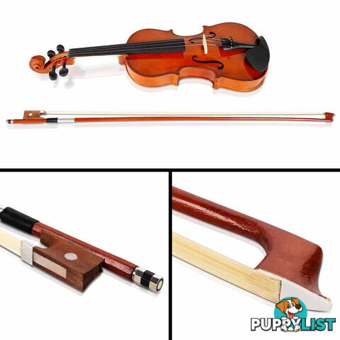 Full Size 4/4 Natural Wooden Beginner Violin Set Brown