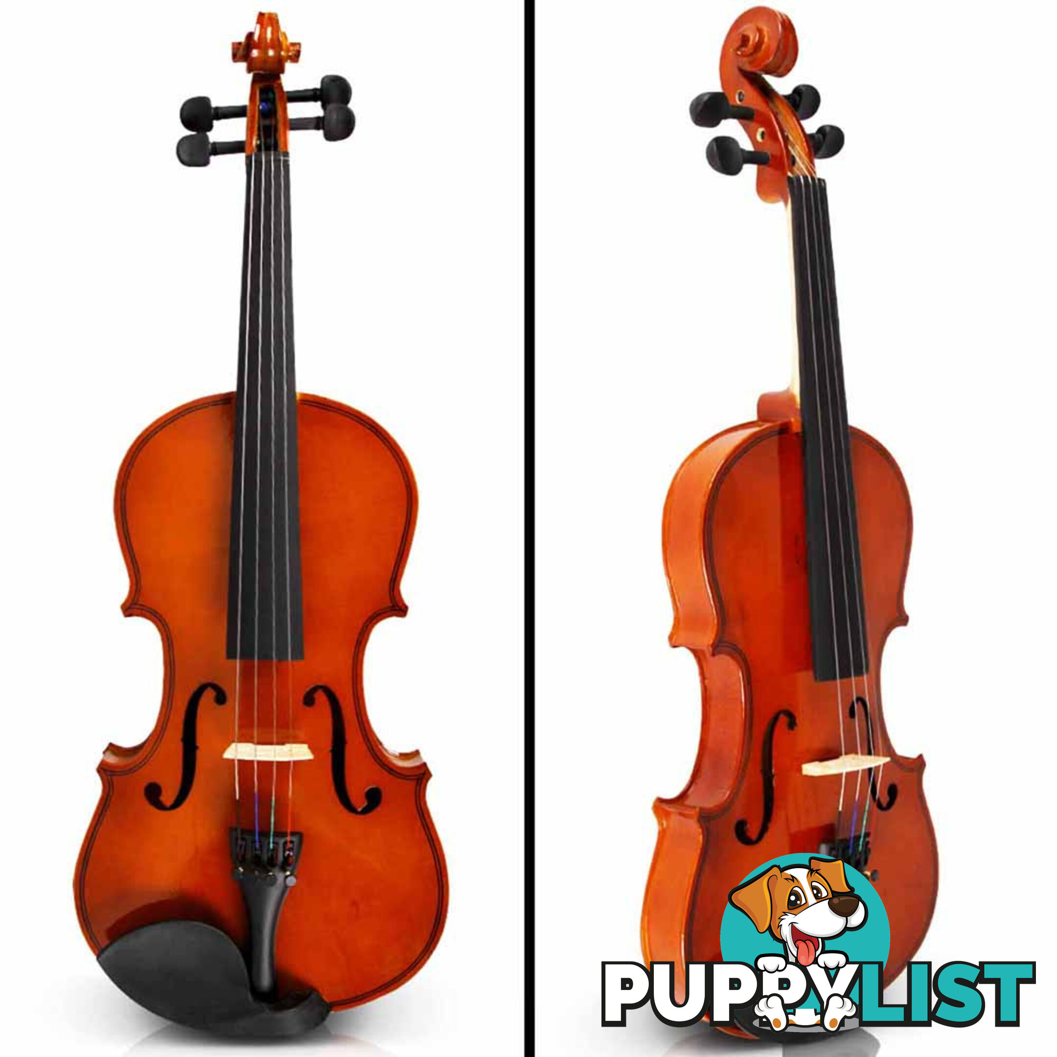 Full Size 4/4 Natural Wooden Beginner Violin Set Brown