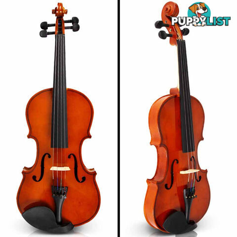 Full Size 4/4 Natural Wooden Beginner Violin Set Brown