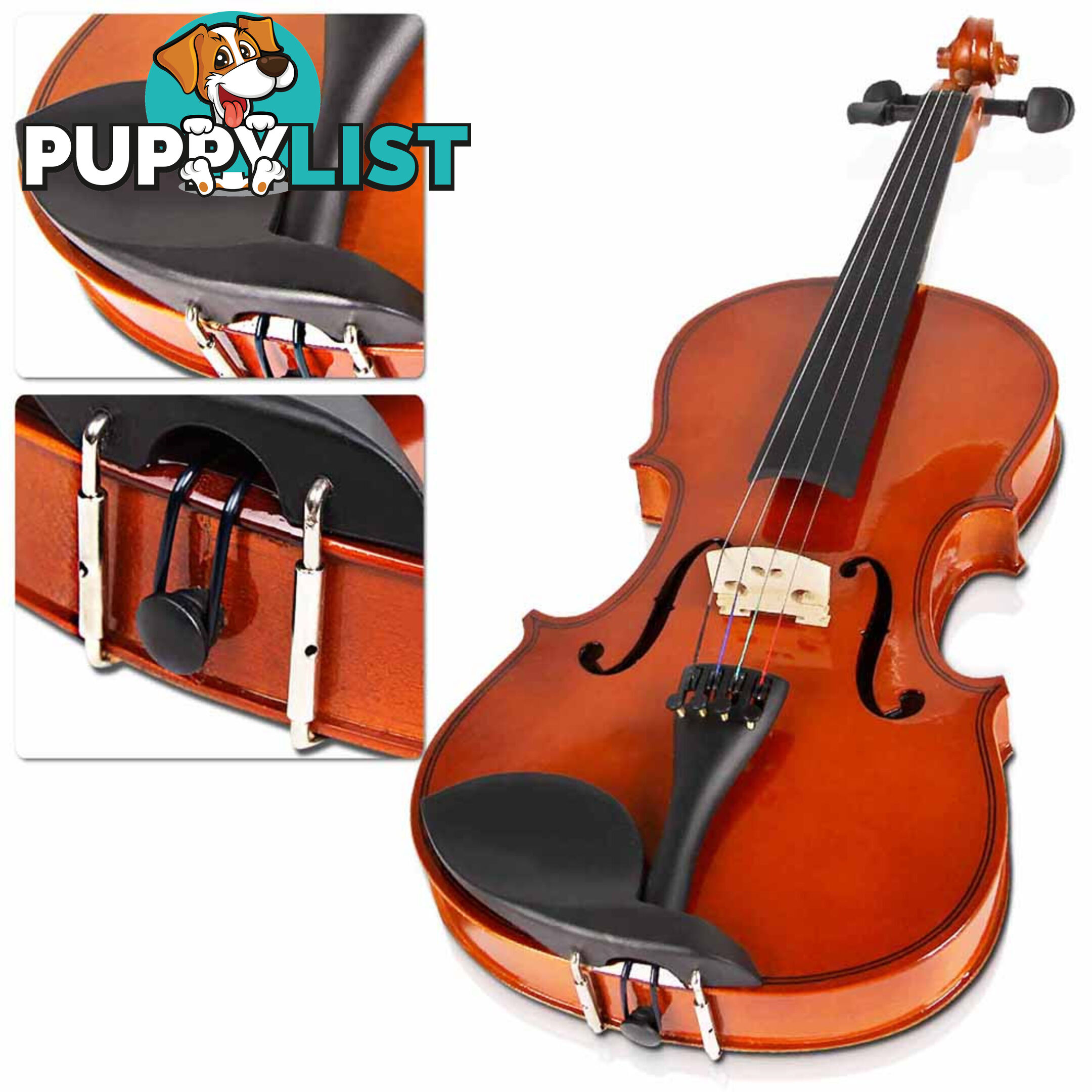 Full Size 4/4 Natural Wooden Beginner Violin Set Brown