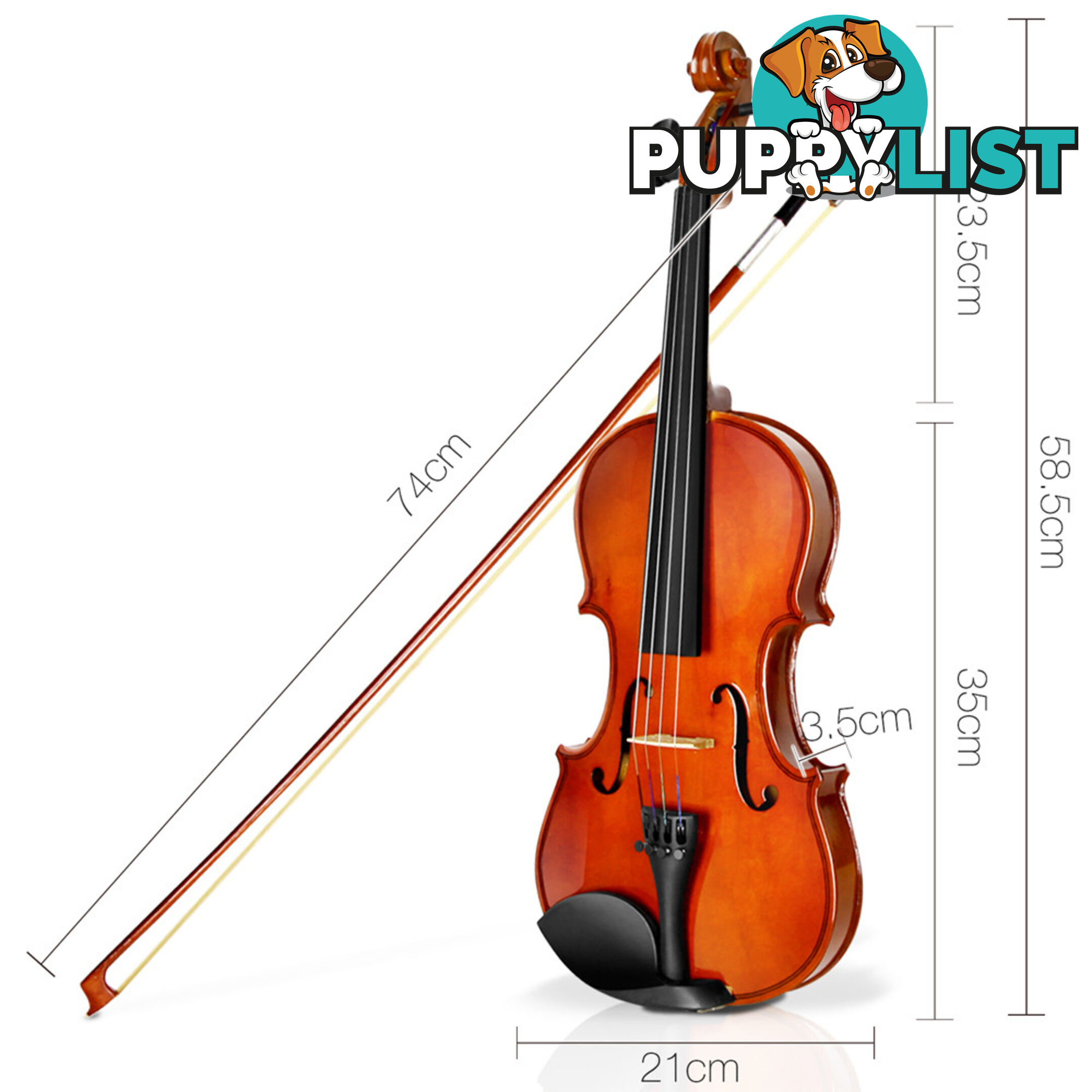 Full Size 4/4 Natural Wooden Beginner Violin Set Brown