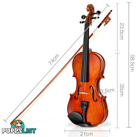 Full Size 4/4 Natural Wooden Beginner Violin Set Brown