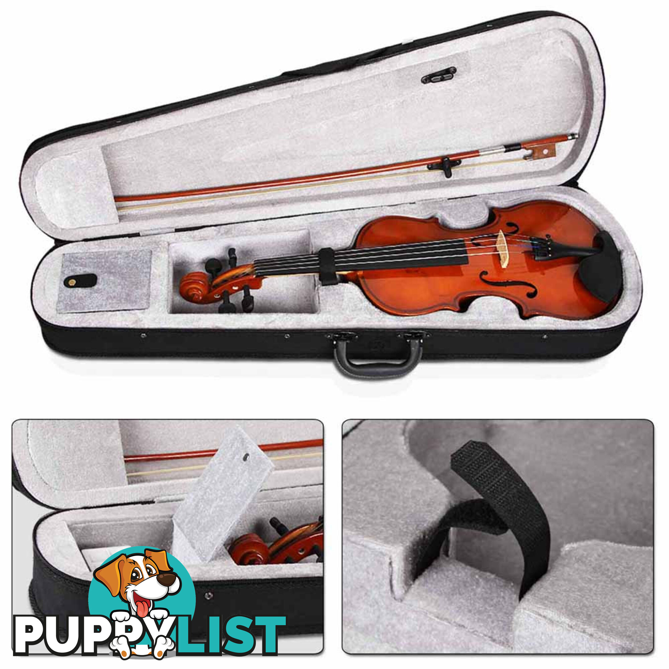 Full Size 4/4 Natural Wooden Beginner Violin Set Brown