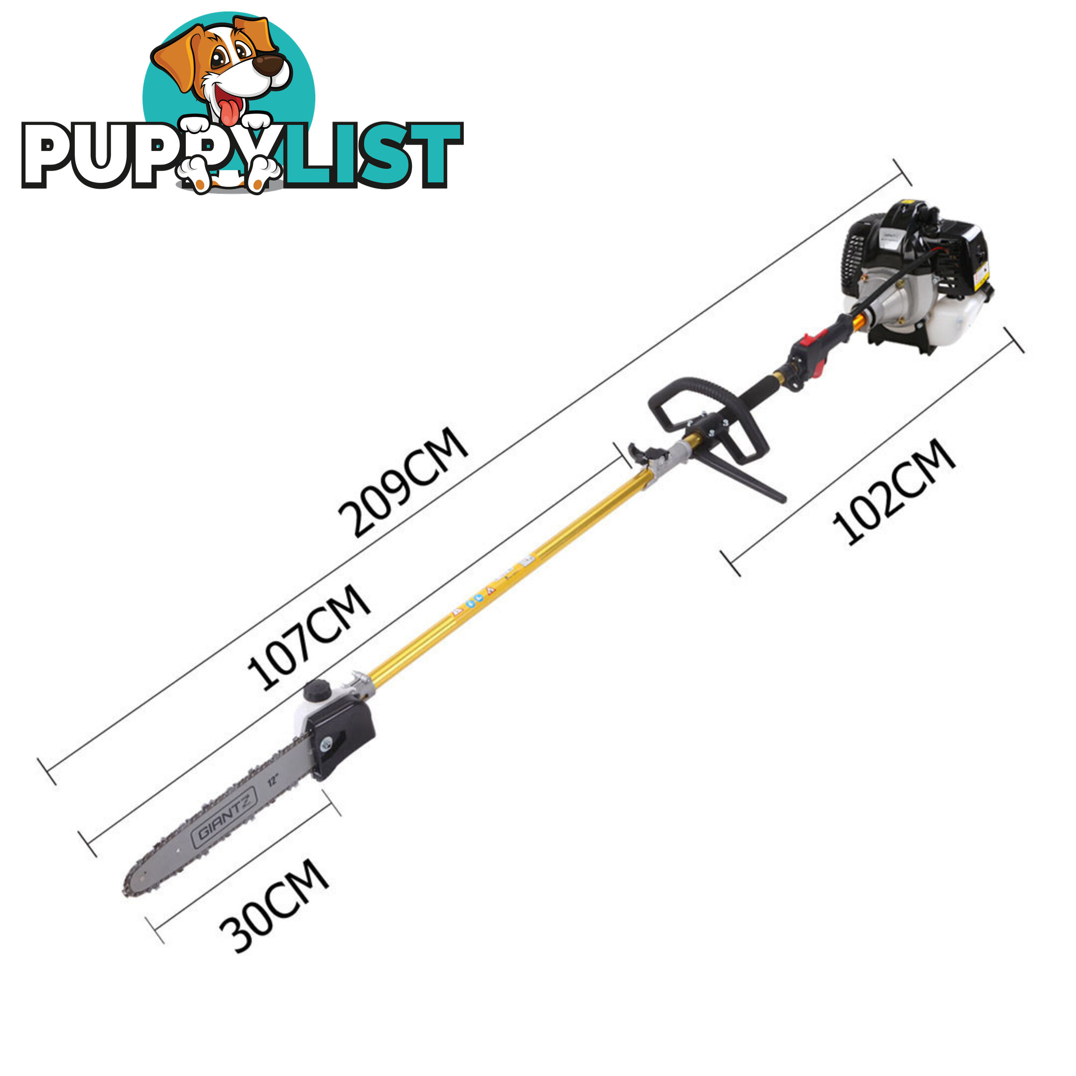 65cc 9 In 1 Petrol Pole Chainsaw Hedge Trimmer Whipper Snipper Pruner