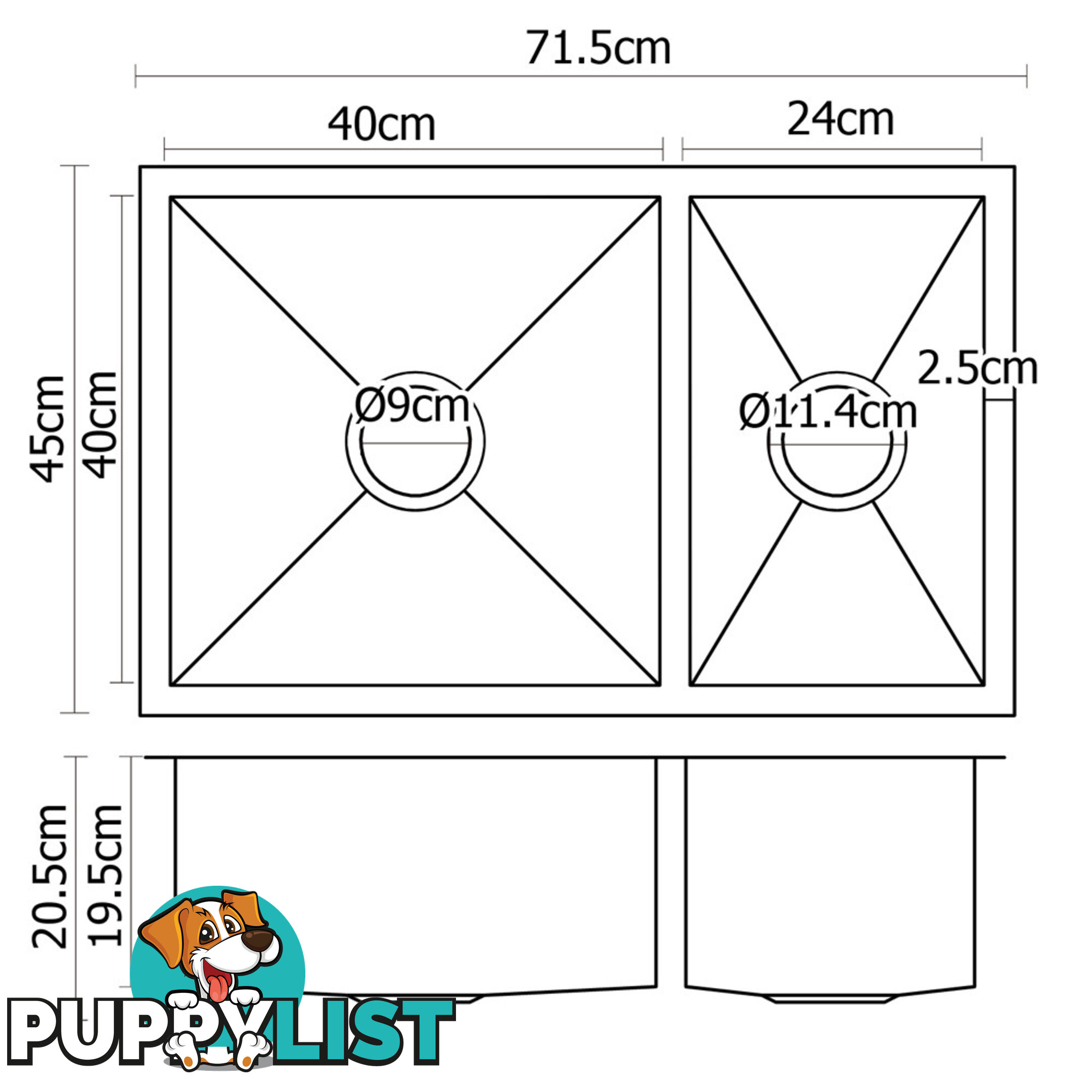 Stainless Steel Kitchen/Laundry Sink w/ Strainer Waste 770 x 450 mm