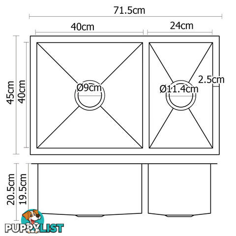 Stainless Steel Kitchen/Laundry Sink w/ Strainer Waste 770 x 450 mm