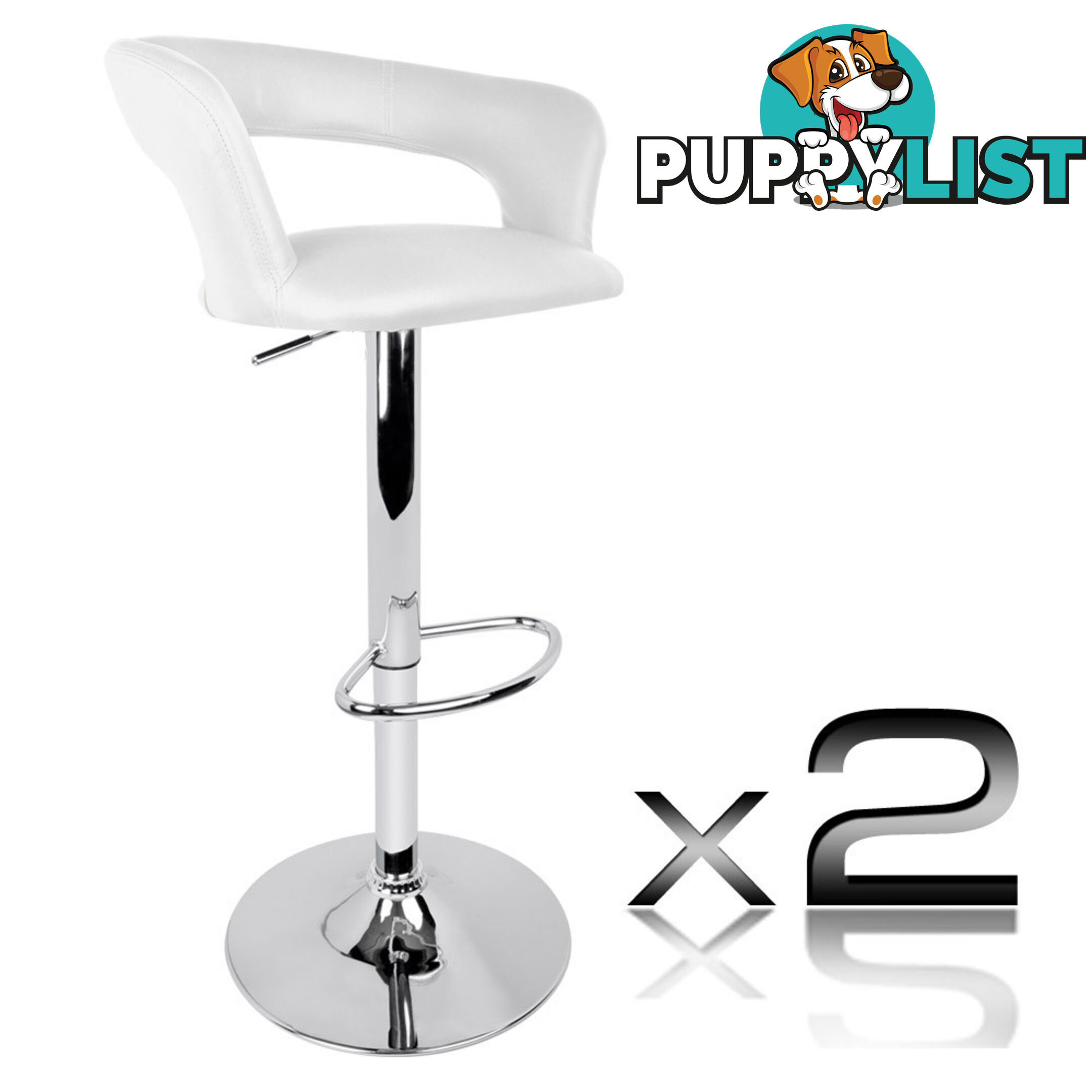 Set of 2 PU Leather Kitchen Bar Stool White