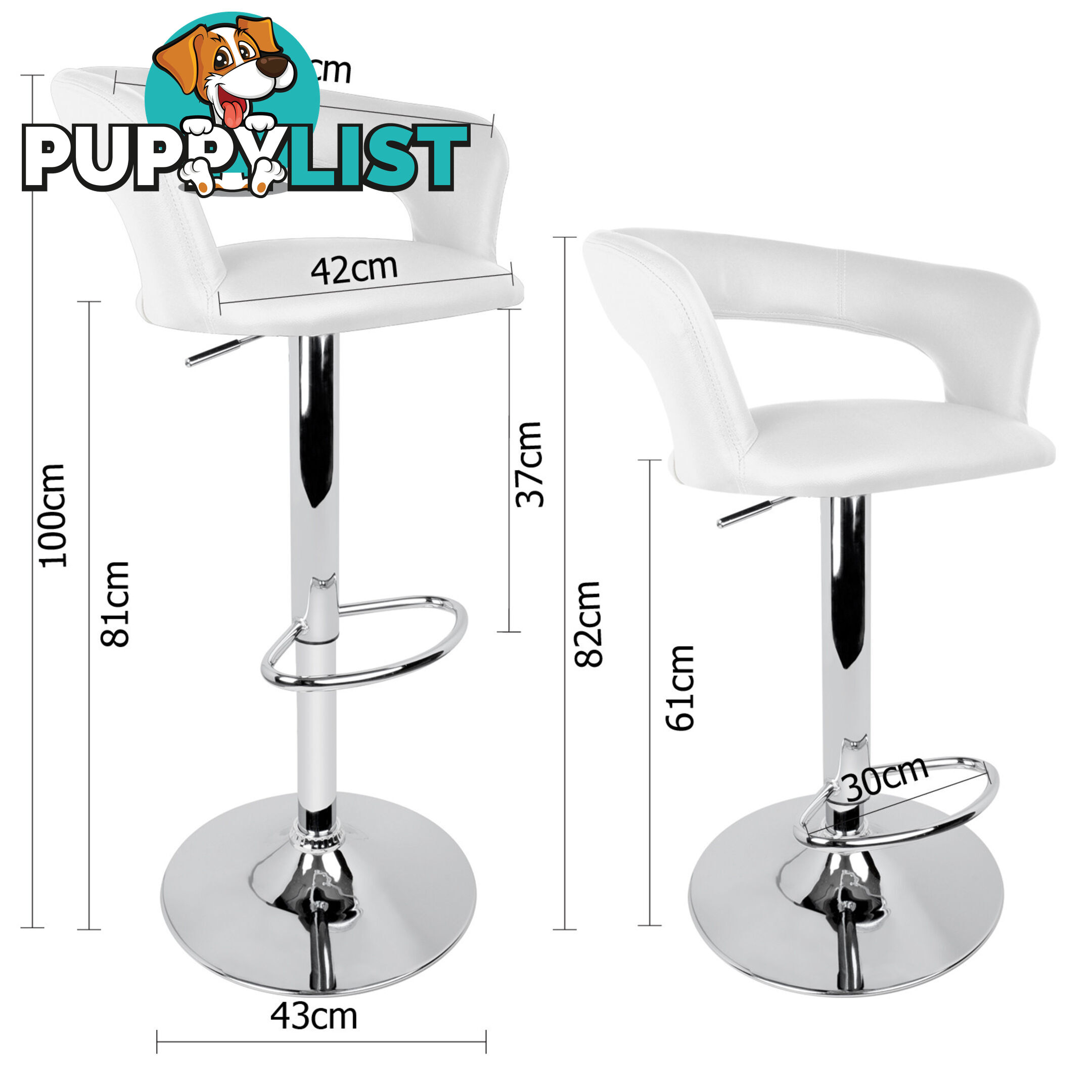 Set of 2 PU Leather Kitchen Bar Stool White