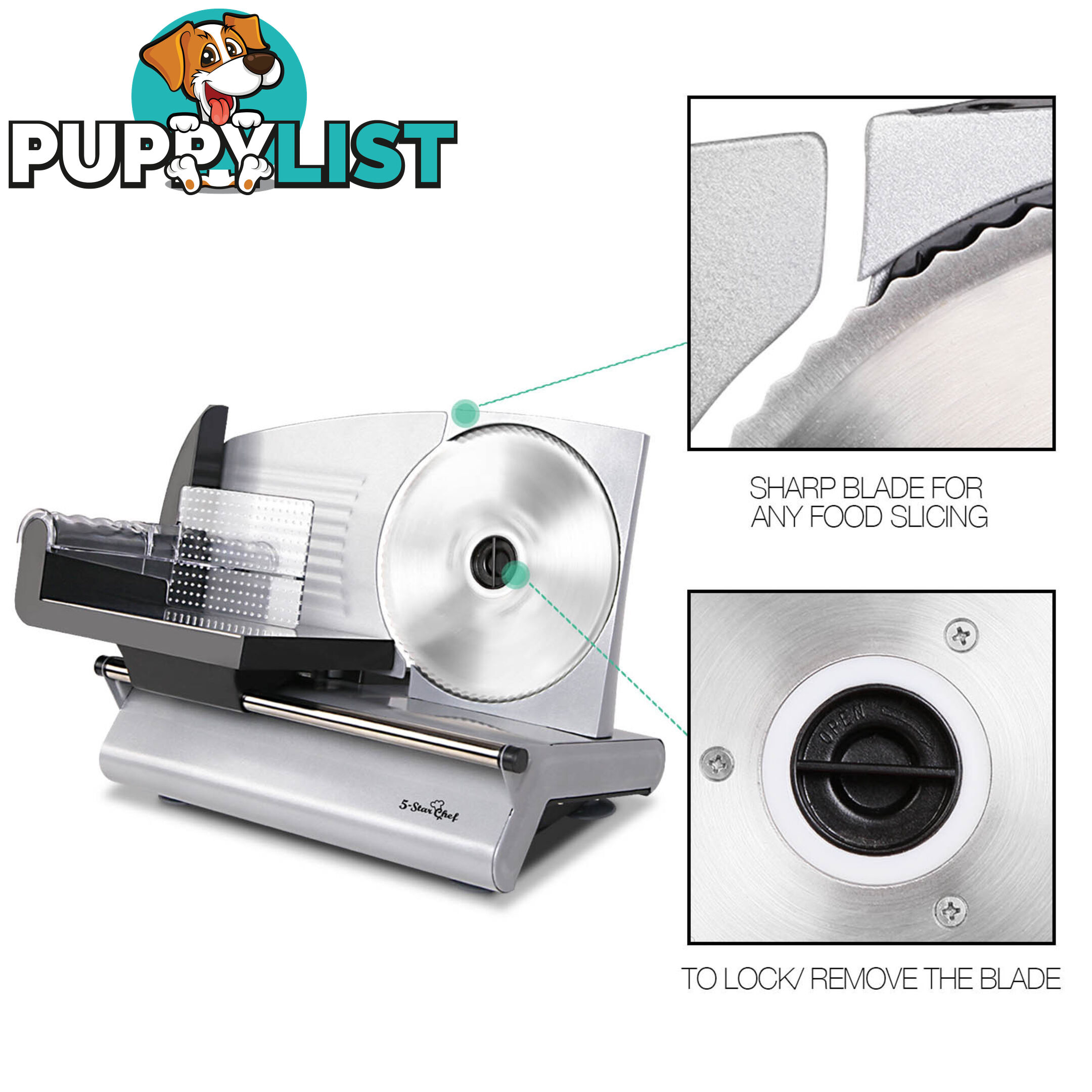 150W  Meat Slicer with Stainless Steel Blade - Silver