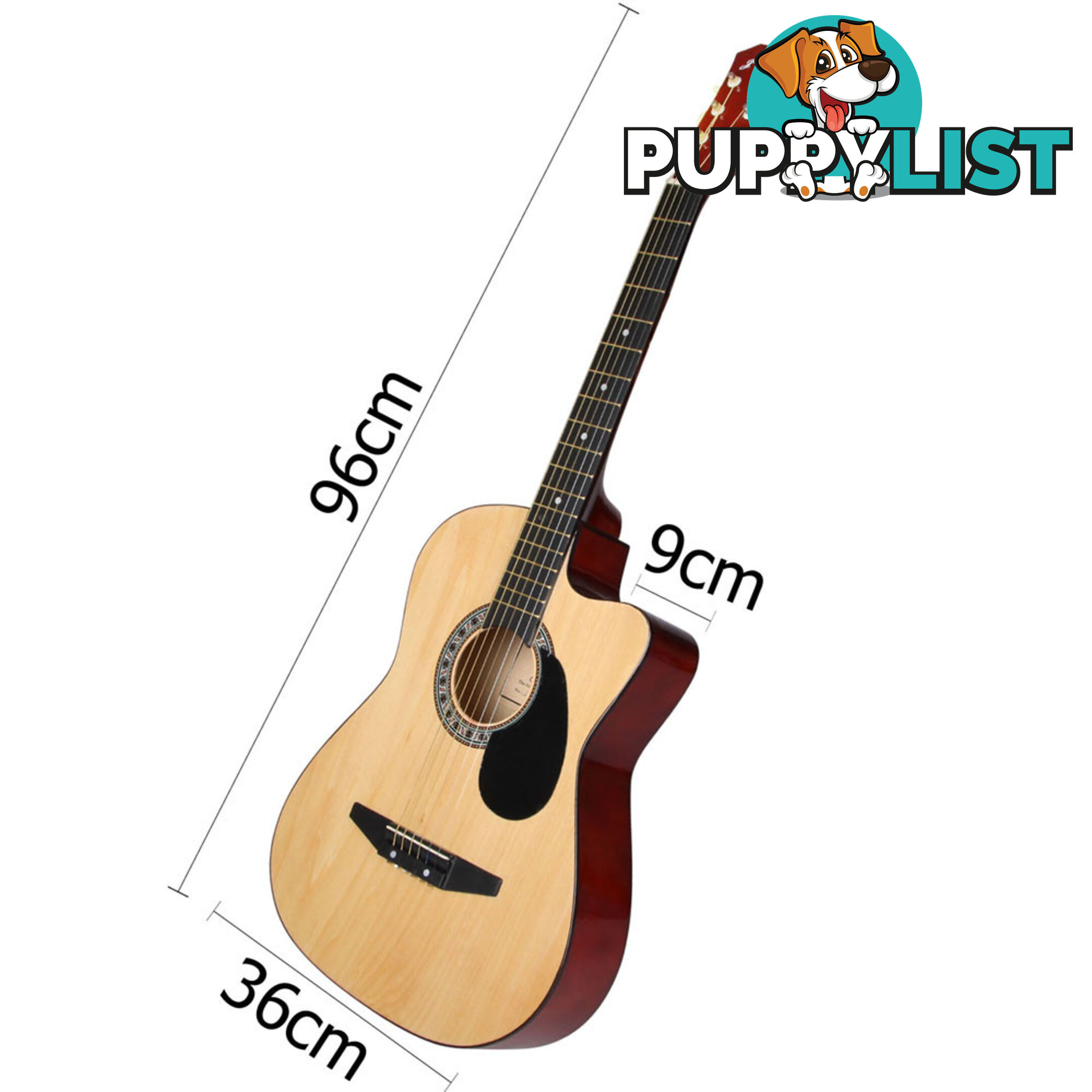 Acoustic Cutaway Guitar Natural w/ Steel String Stand Strap