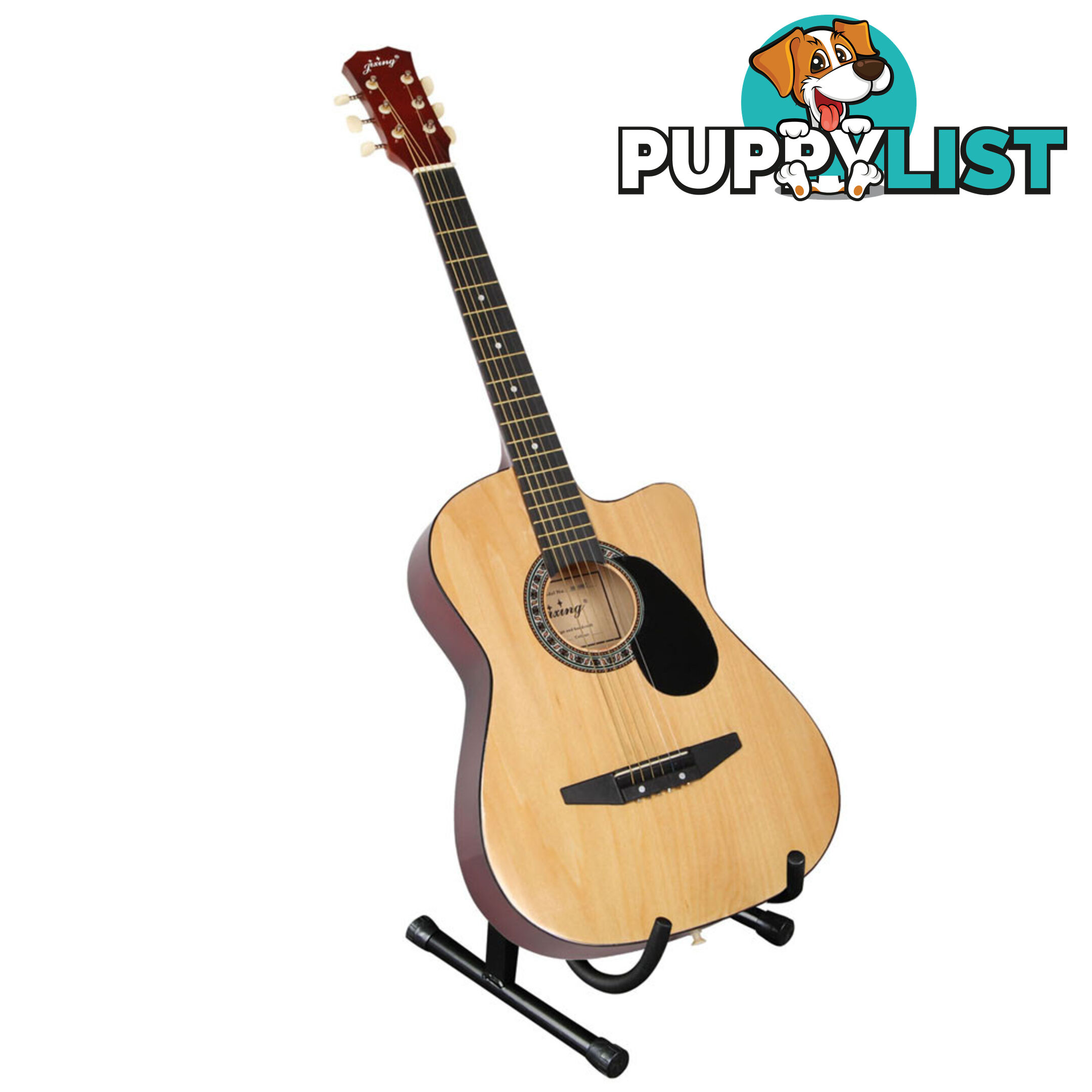 Acoustic Cutaway Guitar Natural w/ Steel String Stand Strap