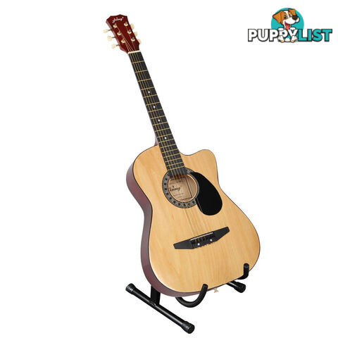 Acoustic Cutaway Guitar Natural w/ Steel String Stand Strap