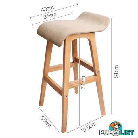 2 x Beech Wood Fabric Bar Stools - Taupe