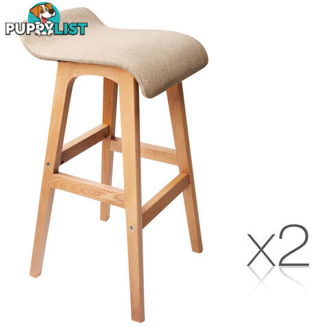 2 x Beech Wood Fabric Bar Stools - Taupe