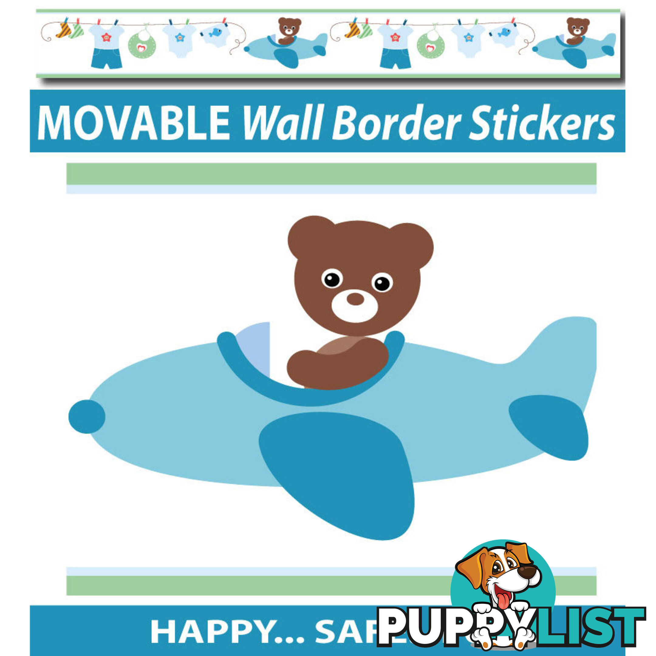 Boys Blue Bears Wall Border Stickers - Totally Movable