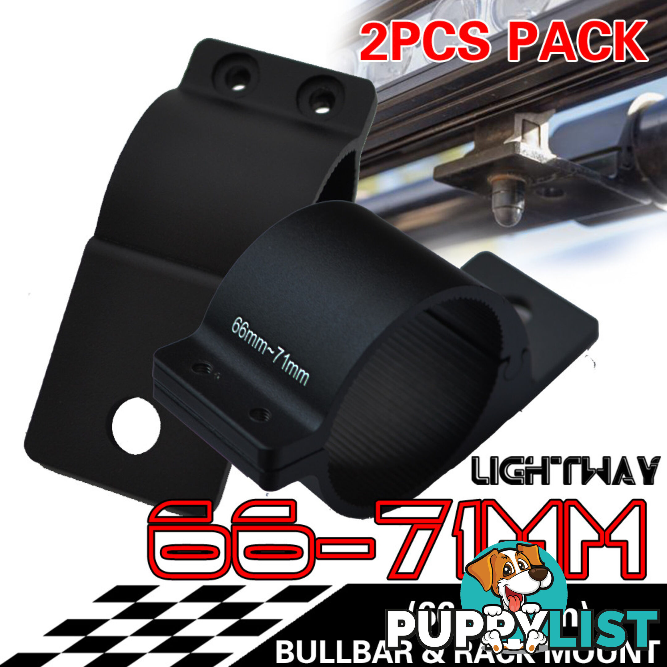 PAIR Bullbar Mounting Bracket Clamp 66-71mm For LED Light Bar HID Antenna ARB