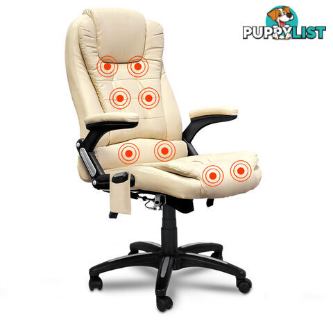 8 Point Massage Executive PU Leather Office Computer Chair Beige