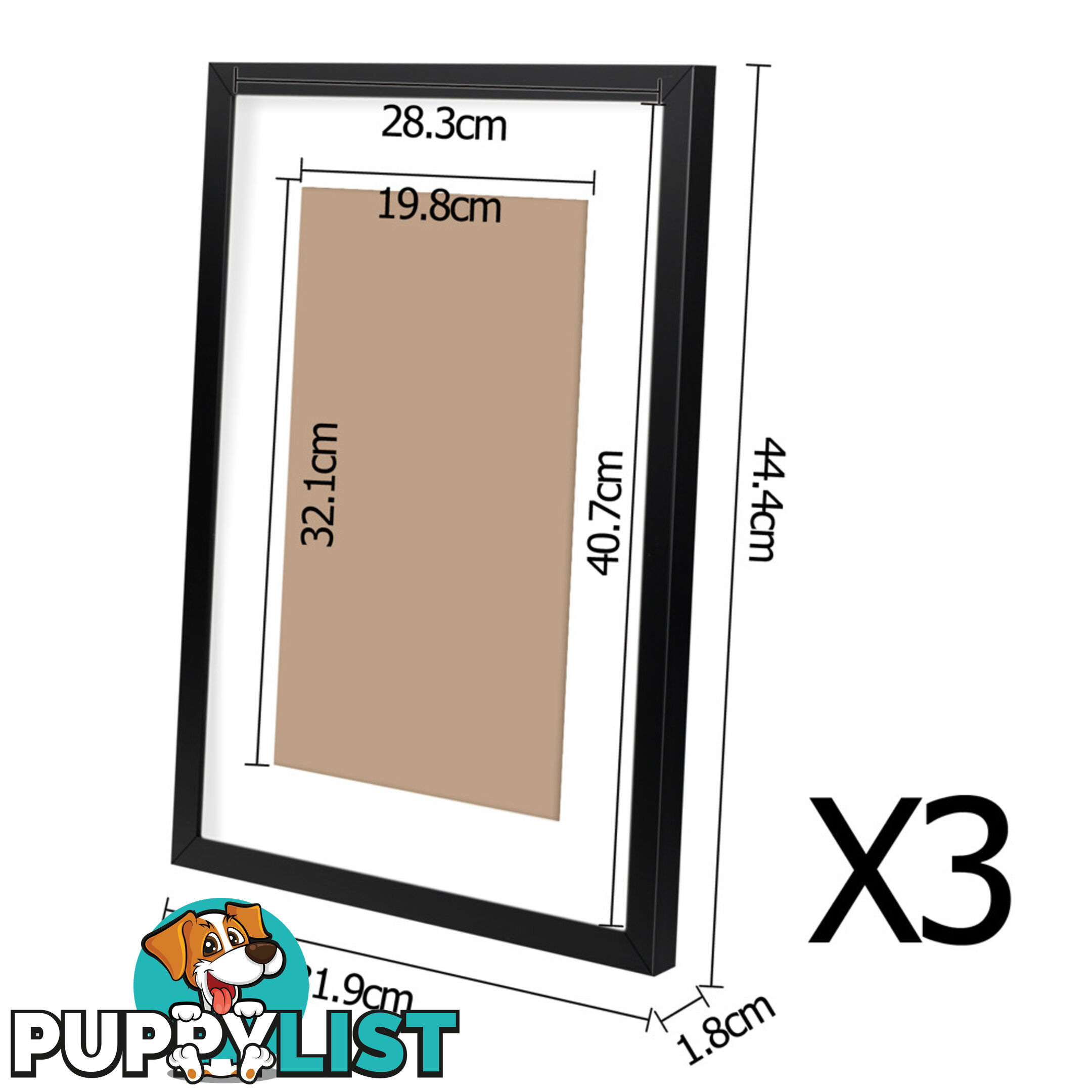 3 pcs Photo Frames Set Wall Black